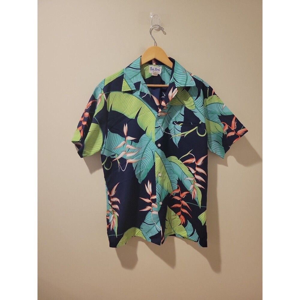 Rai Nani Made in Hawaii USA Hawaiian Aloha Shirt Blue Floral Tropical Camp Shirt